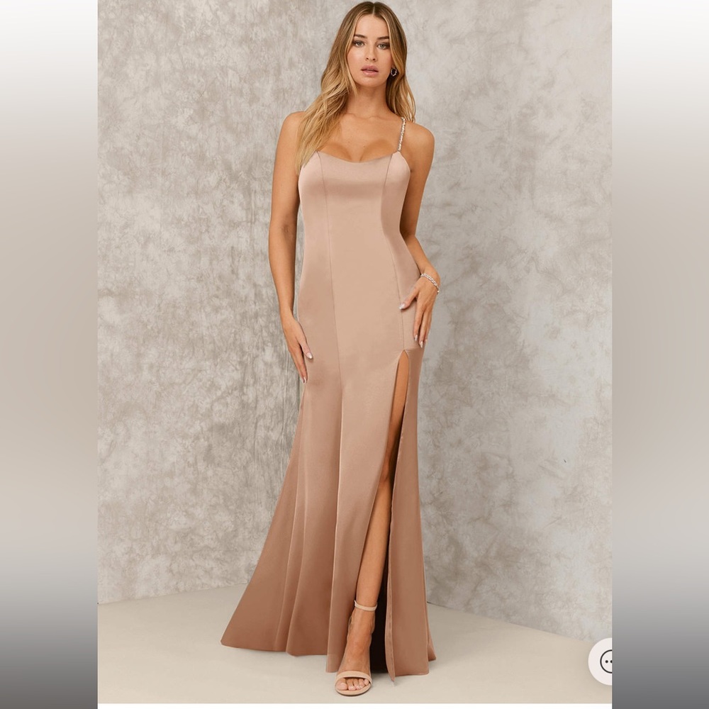 Azazie satin maxi bridesmaid dress. NWT.
